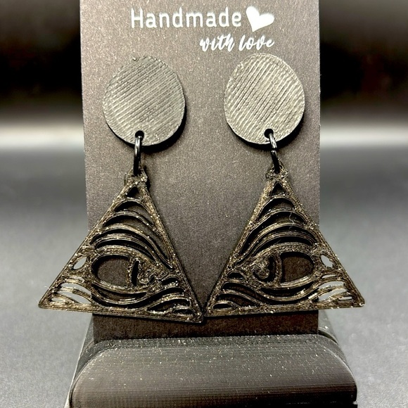 Black Triangle Third Eye Earrings - Picture 3 of 5